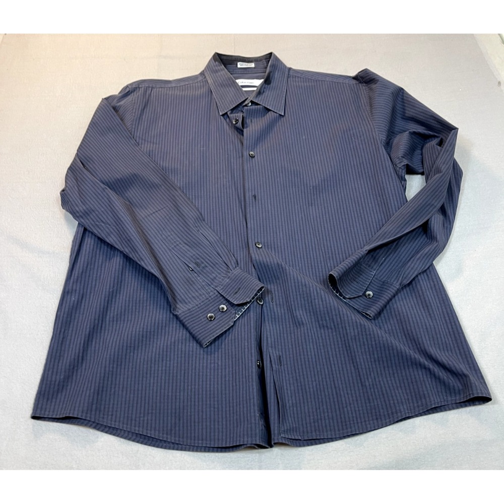 Calvin Klein Shirt XL Mens Purple Purple Stripe Stretch Extra Large Regular Fit